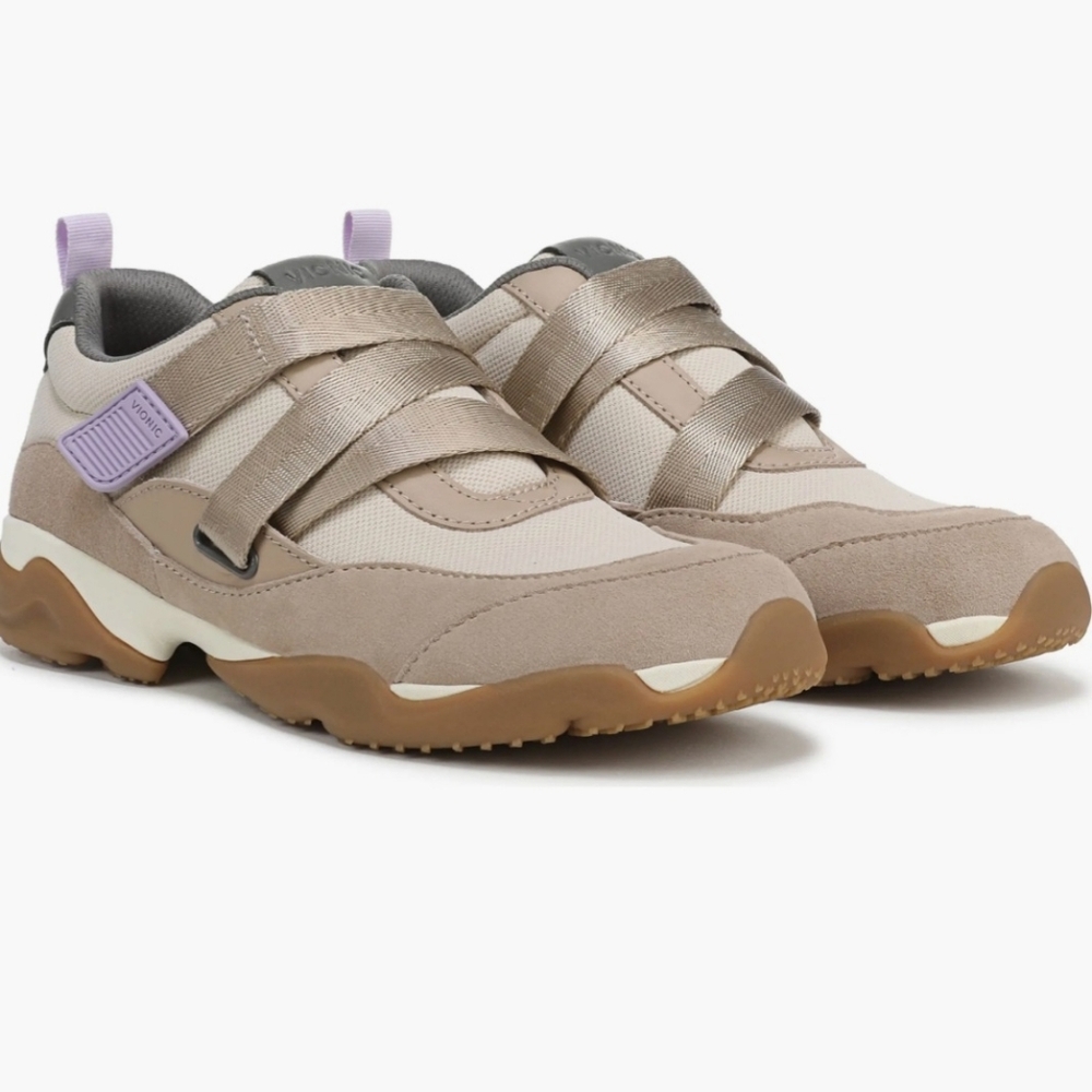 Vionic Beige Sneakers with Lavender Accent